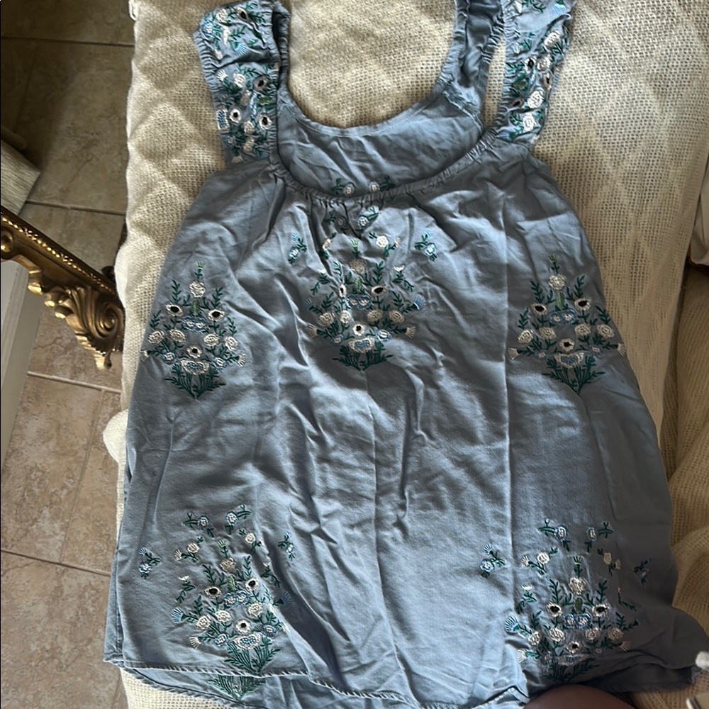 Embroidered Blue Sleeveless Top